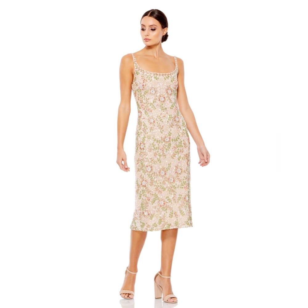 Mac Duggal Floral Beaded Midi Dress- NWT